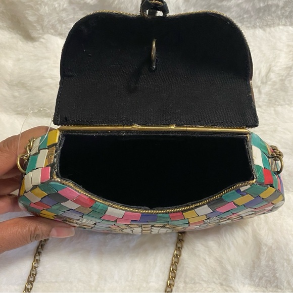 Like New/EUC Lulu Handmade Multicolor Mosaic Stone Metal Clutch/Crossbody Purse - Picture 2 of 11